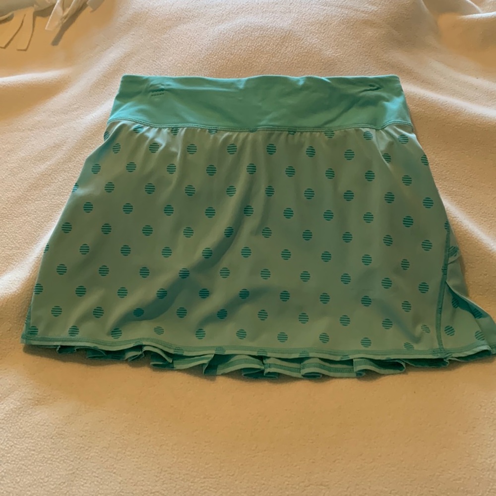 LuLuLemon 6T light teal polka dot skort with striped under shorts.